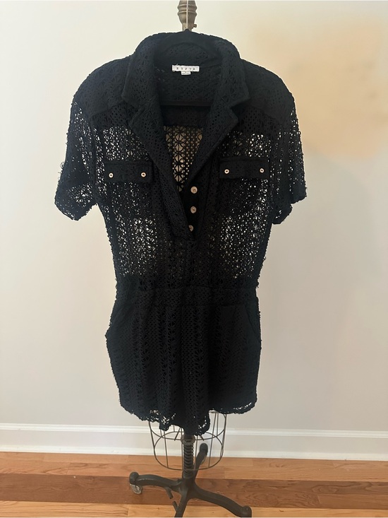 HYFVE Pants - HYFVE Black Crochet Short Sleeve Romper